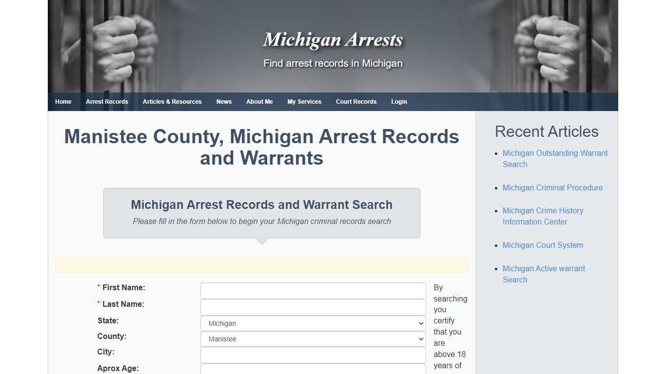 Manistee County, Michigan Arrest Records and Warrants