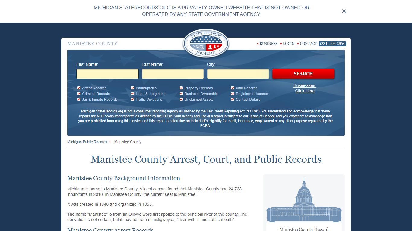 Manistee County Arrest, Court, and Public Records